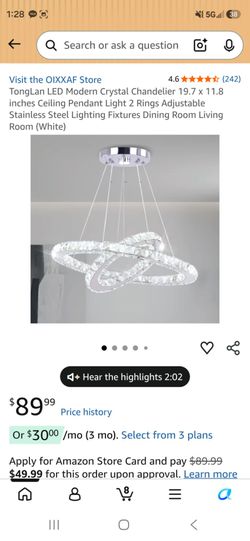 2 Ring Crystal Chandelier 24inch wide