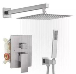 BWE 2-Spray Patterns With 2.5 GPM 12 in. Showerhead Wall Mounted Dual Shower Heads With Valve in Brushed Nickel