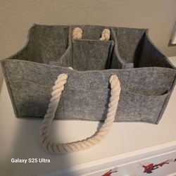 Gray Felt Storage Caddy with Rope Handles