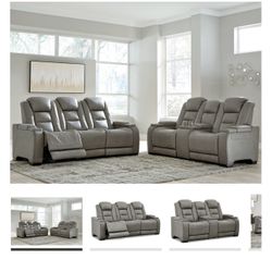 Ashley’s The Man Den Triple Reclining Leather Couch And Loveseat