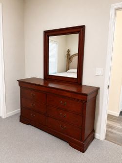 Solid Wood Cherry Bedroom Dresser with Mirror + Matching Nightstands (Optional OBO)