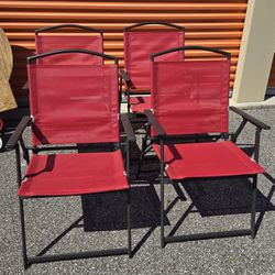 Set of 4  Folding Patio Sling Chairs, Outdoor