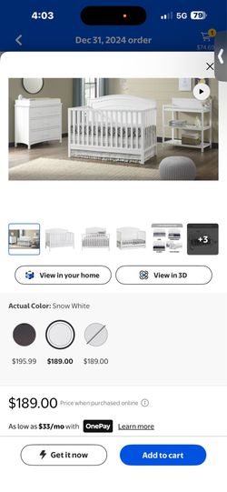 Oxford Baby North Bay 4-in-1 Convertible Crib, Snow White, GREENGUARD Gold Certified, Wooden Crib