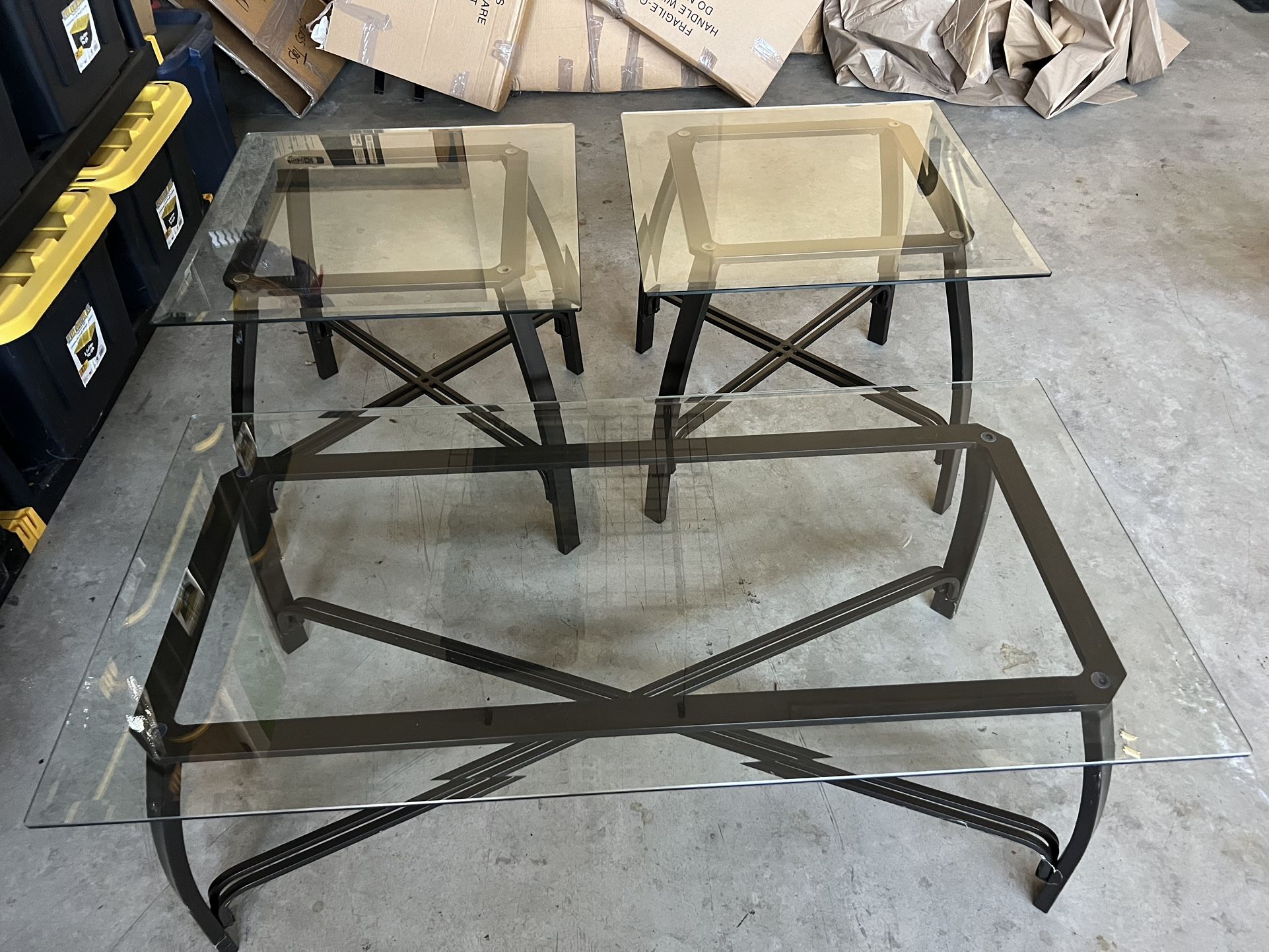 Ashley 3 piece Glass Coffee and End Table Set