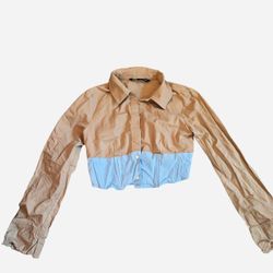 Tan & blue button up shirt