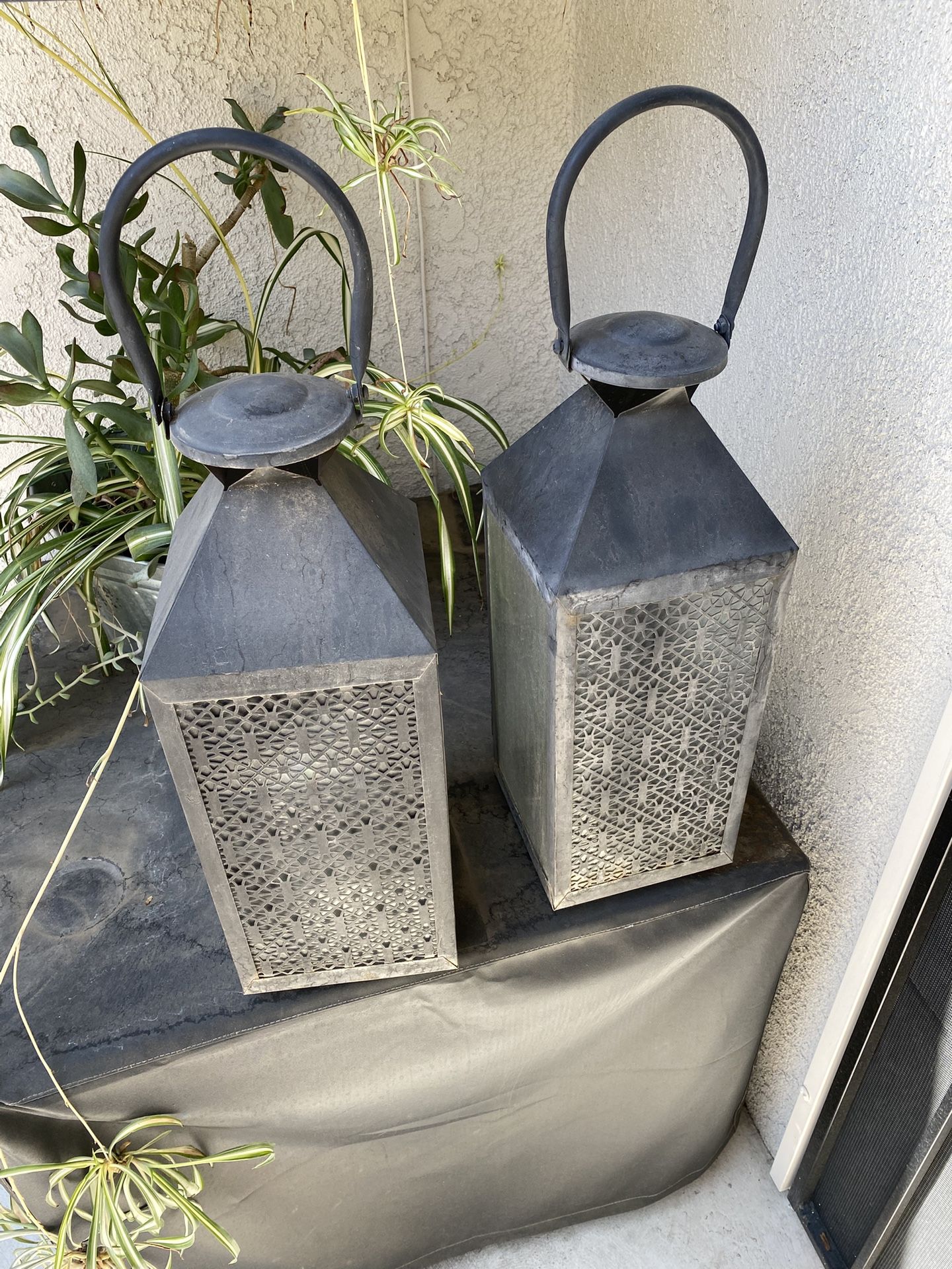 2-Tall Outside Metal Lanterns-Candle Holders