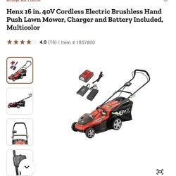 Henx 16 in. 40V Cordless Electric Brushless Hand Push Lawn Mower, Charger and Battery Included, Multicolor