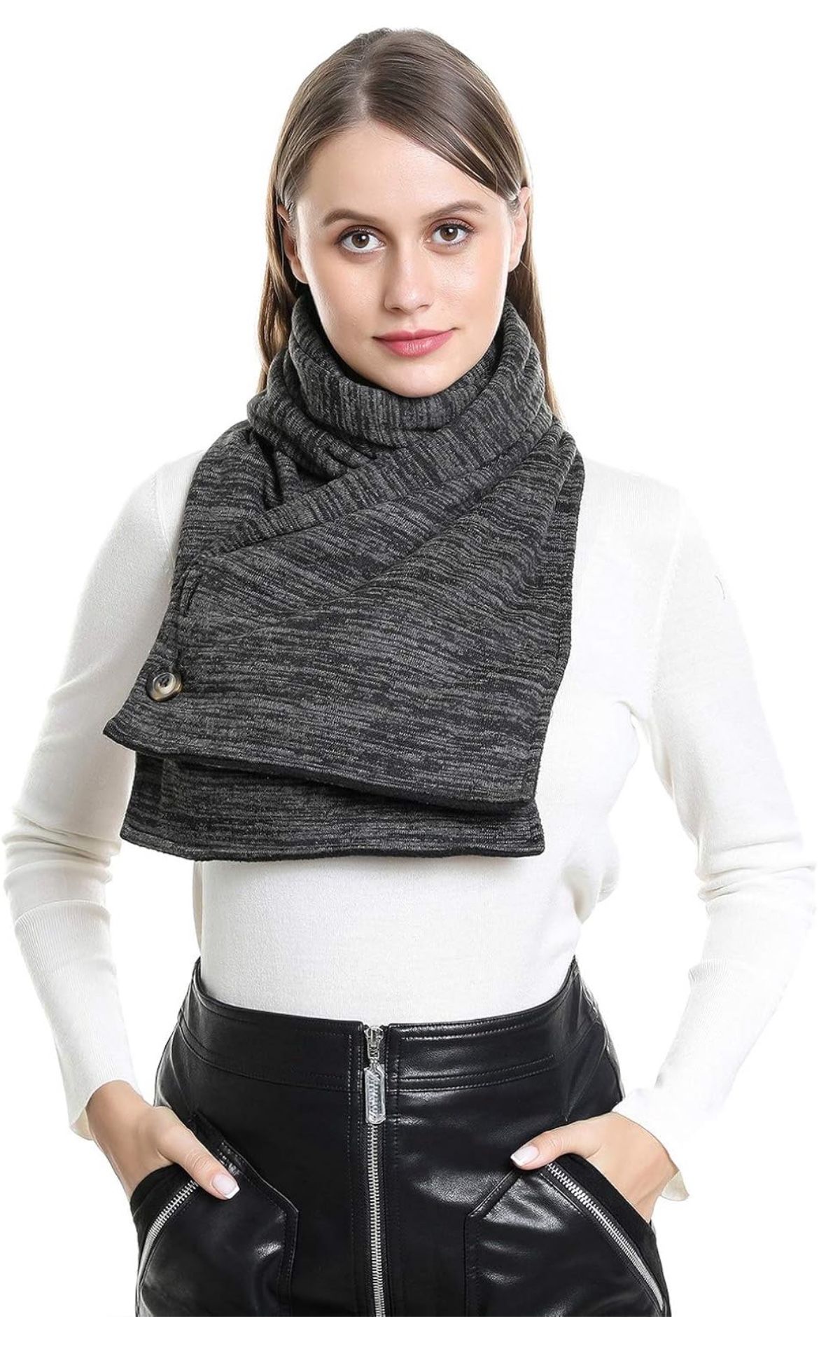 Unisex Winter Long Scarf with 2 Hidden Pockets Warm Outdoor Travel Adjustable Buttons Convertible Shawl Wrap