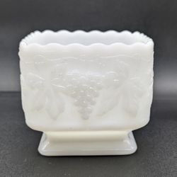 Vintage Anchor Hocking White Milk Glass Square Candy Dish Bowl Compote w/LABEL