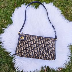 Vintage Christian Dior Trotter CD Logo Diorissimo Leather Canvas Shoulder Bag