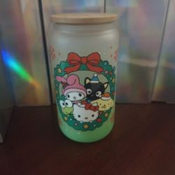 Hello Kitty And Friends Christmas Glass Cup 16 Oz 
