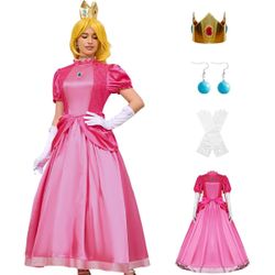 Princess Peach Mario Bros Mario Kart Cosplay Womens Costume Large Halloween