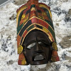  Wood Hand Carved  Mayan  AZTEC  Warrior Face Mask  Wall Decor 