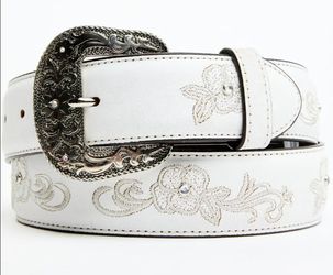 New Blue Leather Embroidered Belt with Rhinestones
