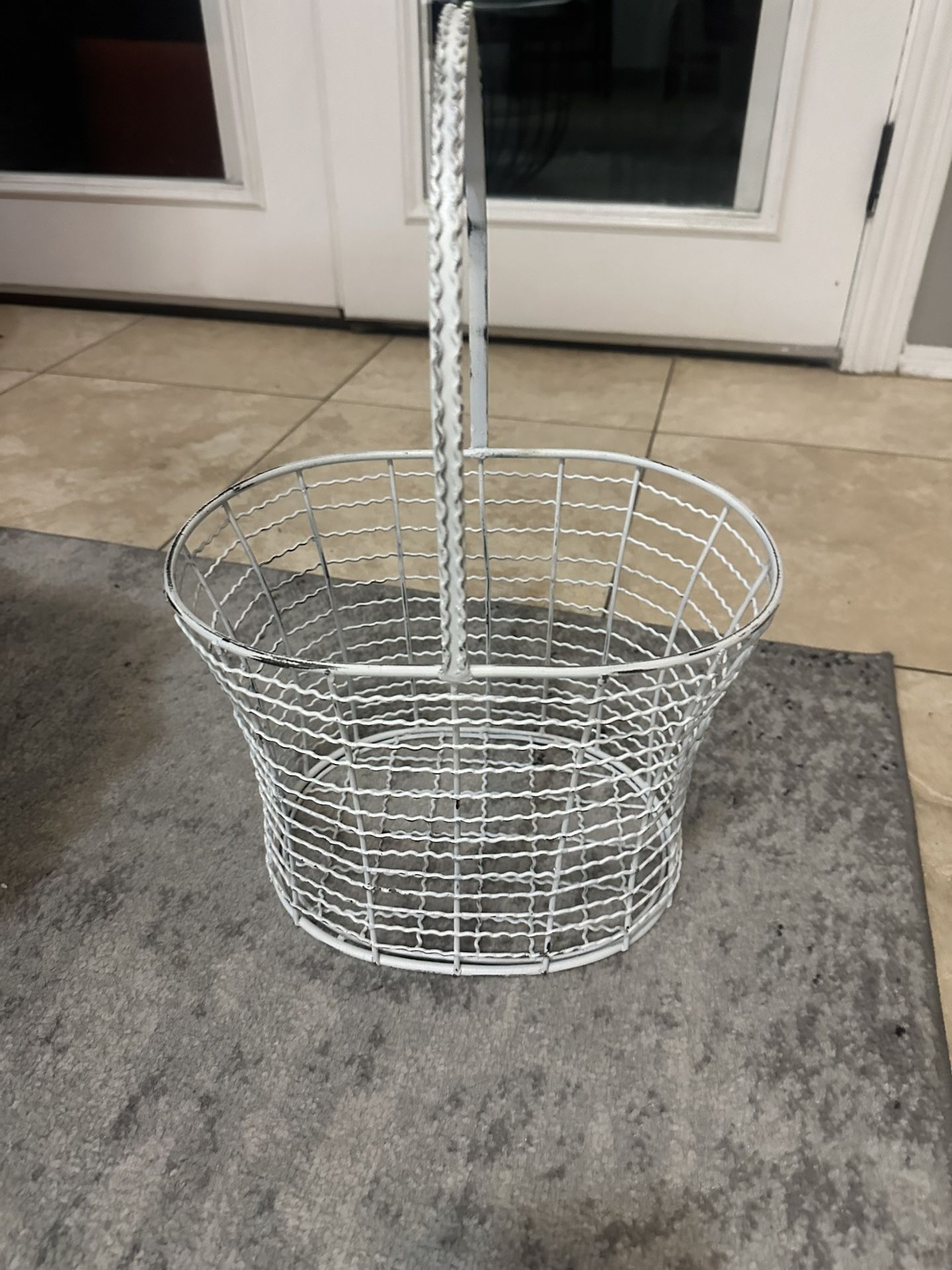 Vintage White Flower Metal Basket , 60’s