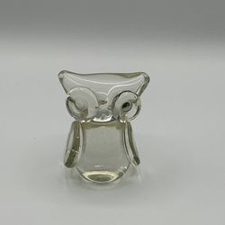 Heavy Lead Crystal Owl, Vintage, Google Eyes, Paperweight, Mid Century Modern 