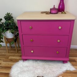 Refinished Petite “Barbiecore” three drawer dresser
