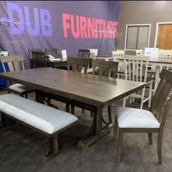 Big Brown Farmhouse Table And Bench Set 