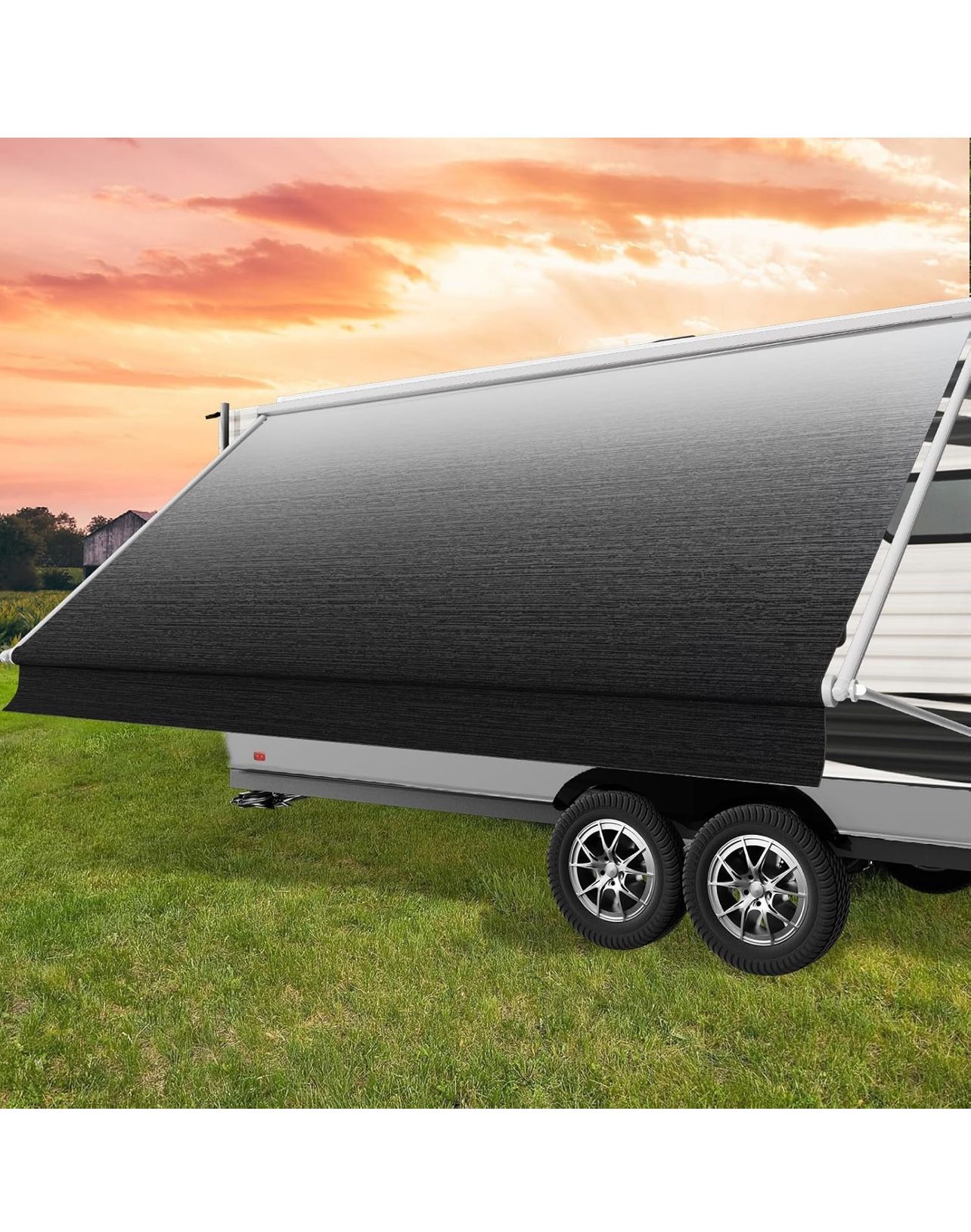 Universal replacement awning for RVs, heavy-duty 18.5 oz vinyl awning replacement, caravan awning replacement, universal travel trailer awning, black