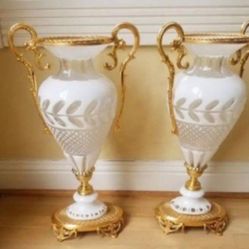 Crystal And Bronze Set Of 2 Vases Tall: 19”