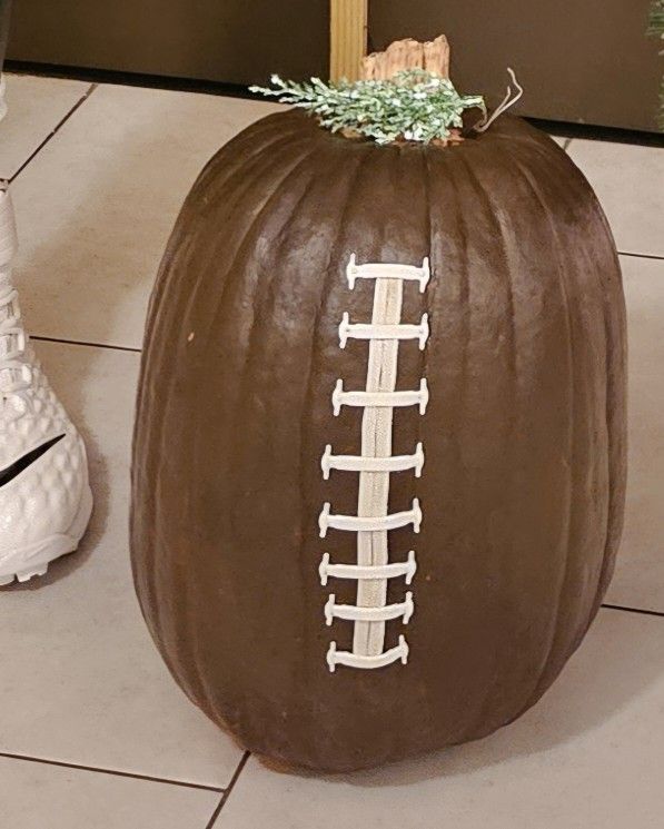 Large Pumkin Painted & Decorated as a Football or plain, ~15" Tall & 12" Wide