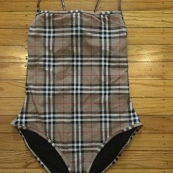 BURBERRY Womens Size S Check Pattern Beige Swimsuit