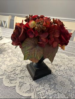 Faux Red Hydrangea Arrangement in Black Urn