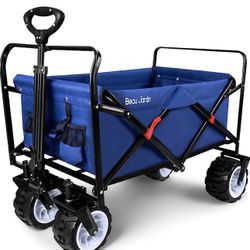 BEAU JARDIN Folding Wagon Cart 300 Pound Capacity Collapsible Utility Camping Grocery Canvas Portable Rolling Buggies Outdoor Garden Sport Heavy Duty 