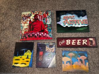 Mixed Lot of 6 Original Art Paintings and Sign