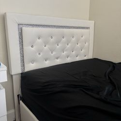 twin sized bed frame white with LED lights .