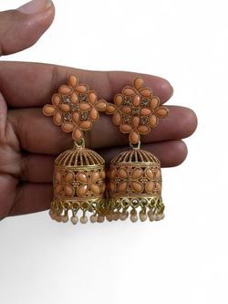 New | Indian Peach Jhumka Earrings