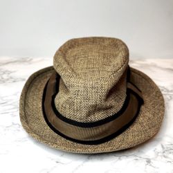 Straw Fedora Hat with Black & Brown Details | Size L/XL | Unisex