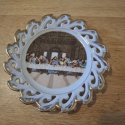 Vintage “The Last Supper” - 22 KT(?)Gold Trim 8” Religious Plate Christian