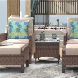 5 Pcs RATTAN WICKER Lounge Chair Set