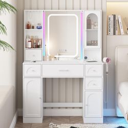 41in Makeup Vanity With RGB Lights, Power Strip
