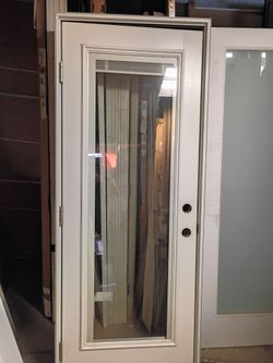30x80 prehung door exterior fiberglass door swing out to the left hand with mini blinds,frame wood inside aluminum clad outside