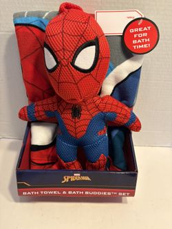 Marvel Spiderman Bath Towel 25”x50” & Sponge Set  - Bath Buddy 4”x12”