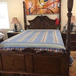 Queen Size Bed Frame With Intricate Carvings