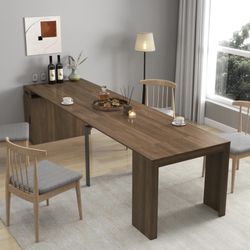 Extendable Dining Table with Storage, Transformer Extra Console Table for 1-12 People, Folding Space Saving Dining Room Table with Built-in Outlet for