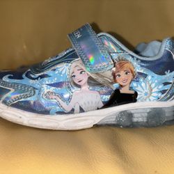 Disney Frozen Girls 13 Sneakers Shoes Hook and Loop Elastic Straps Holographic 