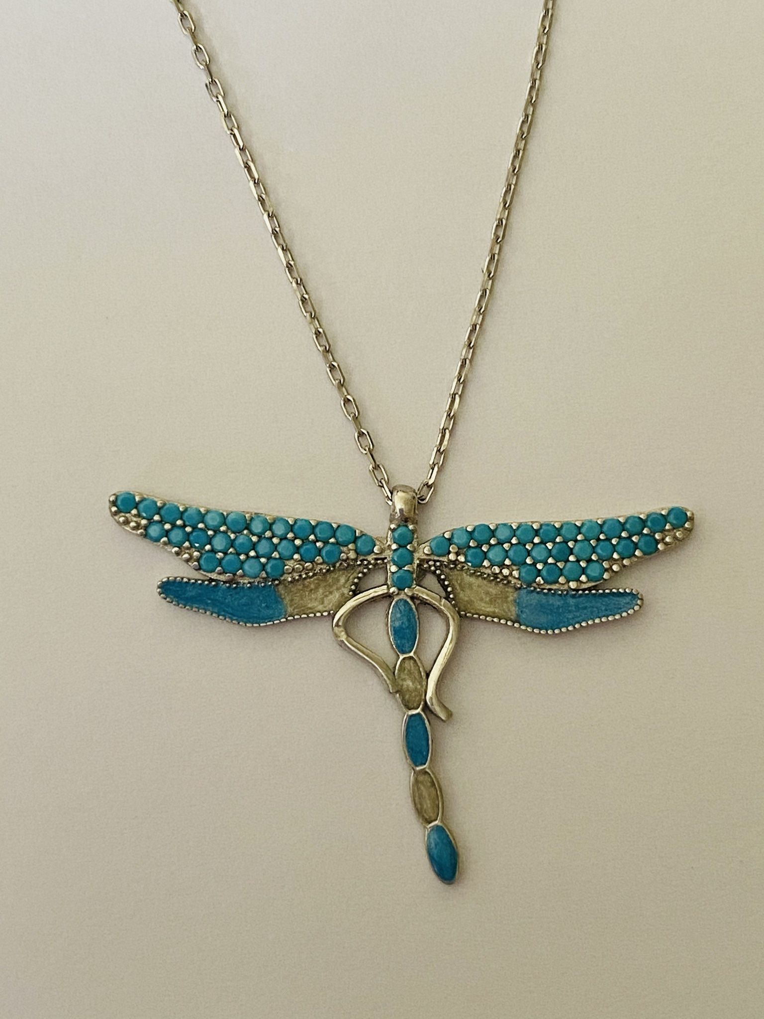 925 Silver dragonfly handmade necklace turquoise stones