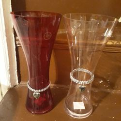 2 TALL Beautiful vases Red/White