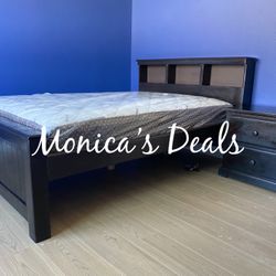 Full Solid Wood Bed With Mattress + Nightstand $560