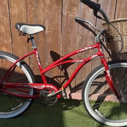 Electra Hawaii model 4 speed Women Beach Cruiser. Beautiful Bright Red color.  SRAM Shifter Rare 4Speed hub. 