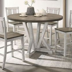Brand New Antique White & Ash Brown 5pc Counter Height Dining Table Set 