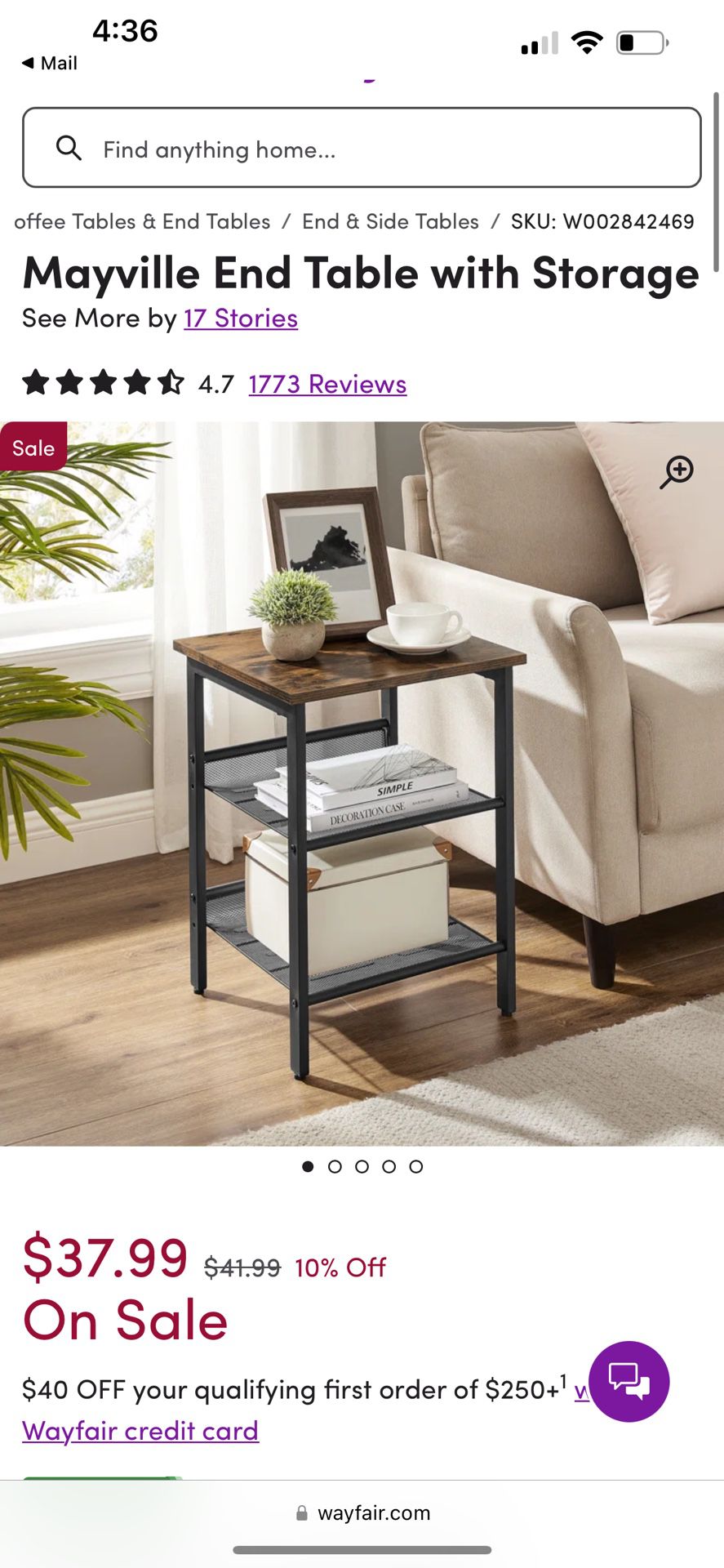 New In Box End Table 