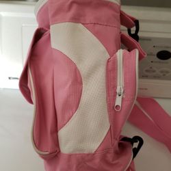 Pink and white backpack
