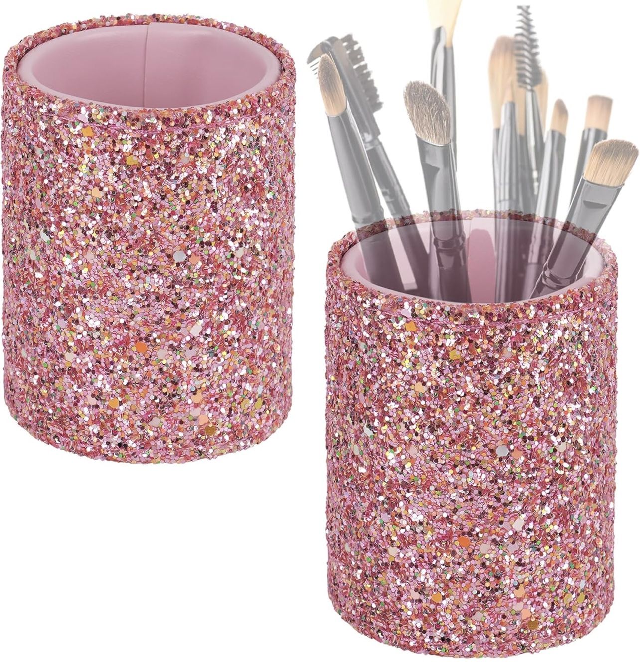 New! Set of 2 Pink Glitter PU Leather  Holder for Makeup Brushes, Eyeglasses, Pens and More!