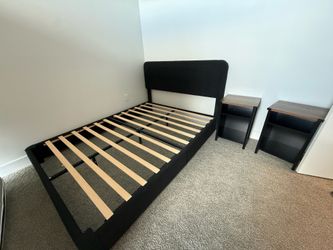 Queen Bed Frame With Headboard and 2 matching side tables