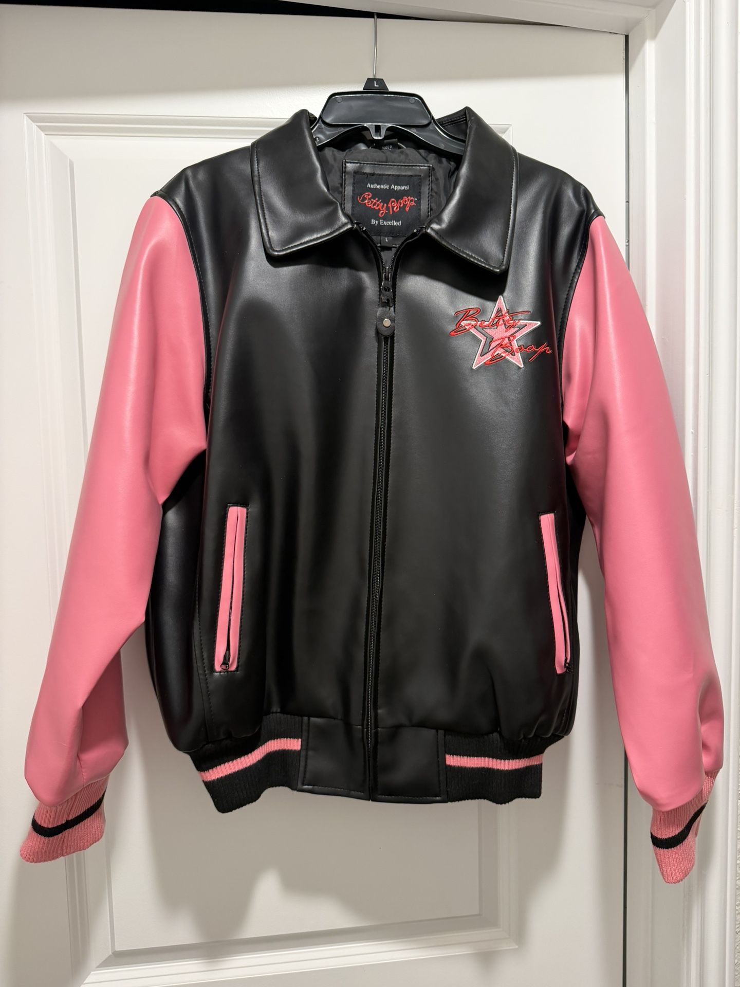 Pink Black Betty Boop Bomber Leather Jacket By Excelled.